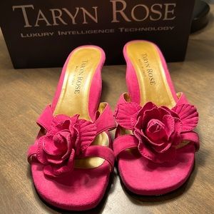 Taryn Rose suede hot pink sandals. 2 inch heel.